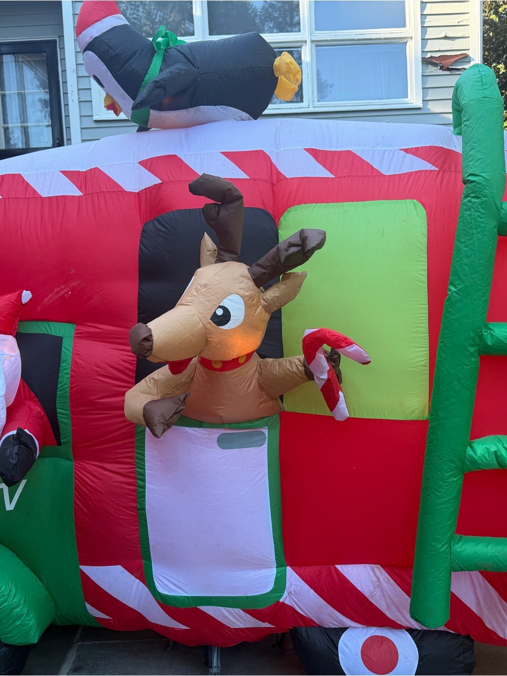 Inflatable Holiday Reindeer Decoration - Red, Green, Brown